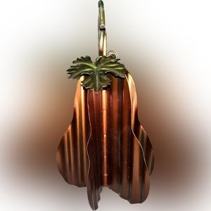 🔴Vintage Rippled Metal 3D Pumpkin Leaf Stem Bronze Fall Thanksgiving Green 9”